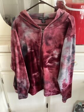 French Laundry Sport Tie-Dye Zip Hoodie in Pink and Gray